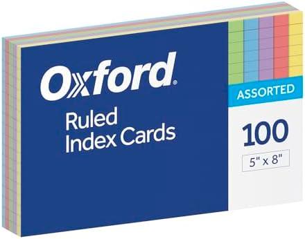 SET OF 2: Oxford Index Cards, Assorted Colors, 5" x 8", Ruled, 100-Pack (35810) + Money Rent Receipt