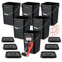 5 Gallon with Lid, Square Food Grade Plastic Pail with Metal Handles, Heavy Duty Industrial Storage Containers with Stickers, Rubber Mallet, Lid Opener (6 Pack, Black)