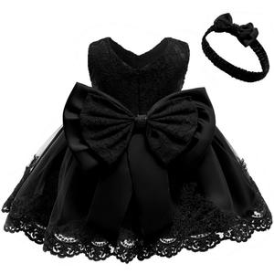0-6T Toddler Baby Girl Embroidered Tutu Ball Gown Lace Dresses with Headwear (2-3T, Black)