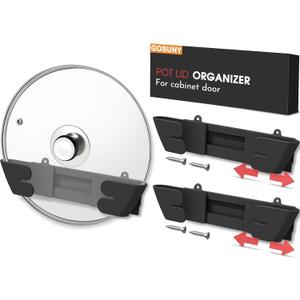 Adjustable Universal Pot Lid Holder Organizer for Cabinet - Upgraded Patented 3 Pack Pan Lids Organizers Inside Door Wall Mount Pots Top Rack for Kitchen Cupboard Fit 6" to 13" (Black)