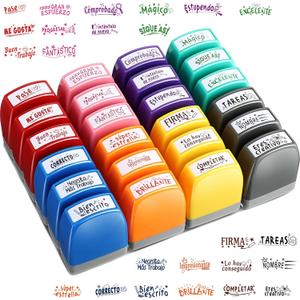 Nezyo 24 Pcs Teacher Stamps Spanish Teacher Grading Stamp Bulk Classroom Self Inking Grading Gifts for Motivation Kids Homework School Prizes Reward Supplies