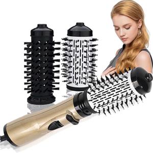 3 in 1 Hot Air Styler and Rotating Hair Dryer Hair Dryer and Blow Dryer Brush in One 2 Interchangeable Brushes for Dry and Wet Hair, Auto Rotating Curling Hot Hair Brush (Gold)