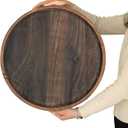 20" Rustic Wooden Serving Tray - Extra Large Round Ottoman Table Tray for Farmhouse Decorative Oversized Coffee Table Trays Living Room Kitchen Counter Breakfast Brown