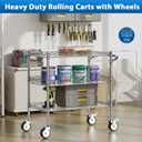 Leteuke 3 Tier Rolling Carts with Wheels, Heavy Duty Rolling Utility Cart,NSF Commercial Grade Metal Cart with Handle&Shelf Liner,Trolley Serving Cart for Kitchen,Restaurant,Plant Display,Chrome
