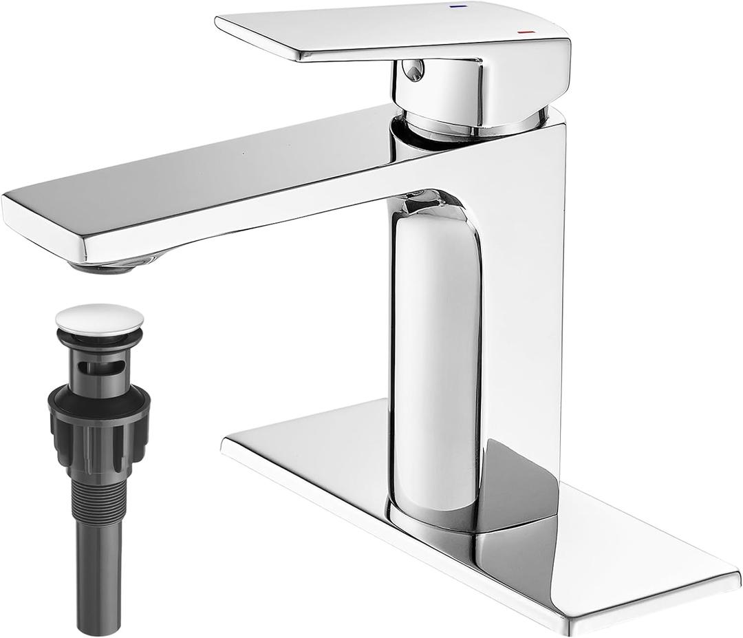 Chrome Bathroom Faucets 1 Hole Single Handle Bathroom Vanity Sink Faucet with Pop-up Drain and Faucet Supply Lines Rv Lavatory Vessel Faucet Basin Mixer Tap