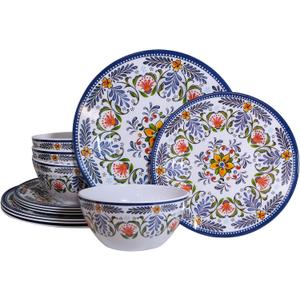 Melamine Dinnerware Set 12-Piece for 4 Dish Set Plates Bowls Unbreakable Dishware for Indoor Outdoor Use Lightweight Durable for Camping Picnics Parties Purple
