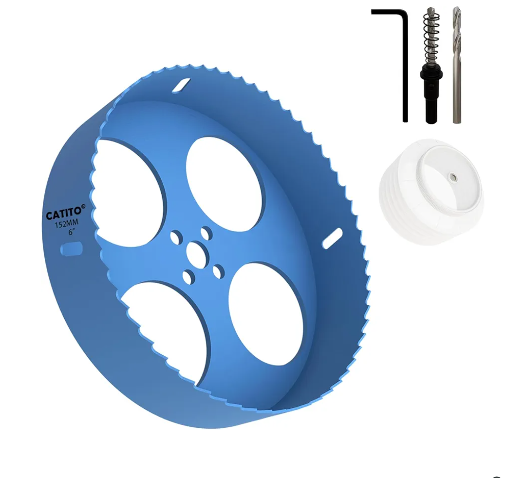 CATITO 6" Bi-Metal Hole Saw Drill Bit, Hole Saw for Recessed Lights, 6 Inch Hole Cutter with Dust Bowl Catcher for Led Recessed Lighting, Ideal for Plastic, Wood, Plywood (152mm丨6in)