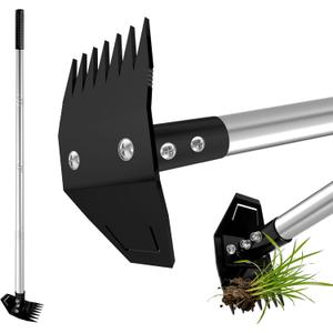 Weed Puller Tool with Long Handle, Manual Weed Remover Tool, 2 in 1 Weed Rake&Grabber and Garden Hoe, Dandelion Gardenia Heavy Duty Uprooting Tool for Yard, Lawn and Garden, 58Inch