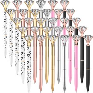 30 PCS Big Crystal Diamond Pens, Cute Beautiful Ballpoint Pens Crystal Diamond Pen for Women Retractable Ballpoint Gem Pens for Wedding Bridal Shower Dcor Gifts, Office Supplies for Women(6 Styles)