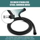 Shower Hose 59-Inch Extra Long Shower Hose-Replacement-PVC Encapsulated Stainless Steel Core,Rust-Resistant &No Teflon Tape Needed,Flexible&Kink-Resistant for Handheld Shower Heads Pets,RV Black