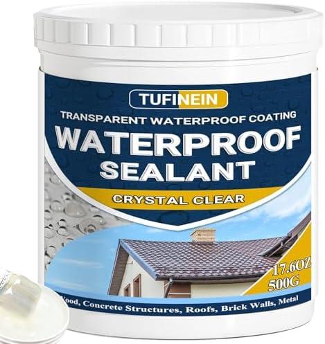 Waterproof Sealant 17.6oz Clear, TUFINEIN Transparent Waterproof Coating Water-Based Invisible Agent Roofs, Walls, Garden, Terraces Indoor & Outdoor