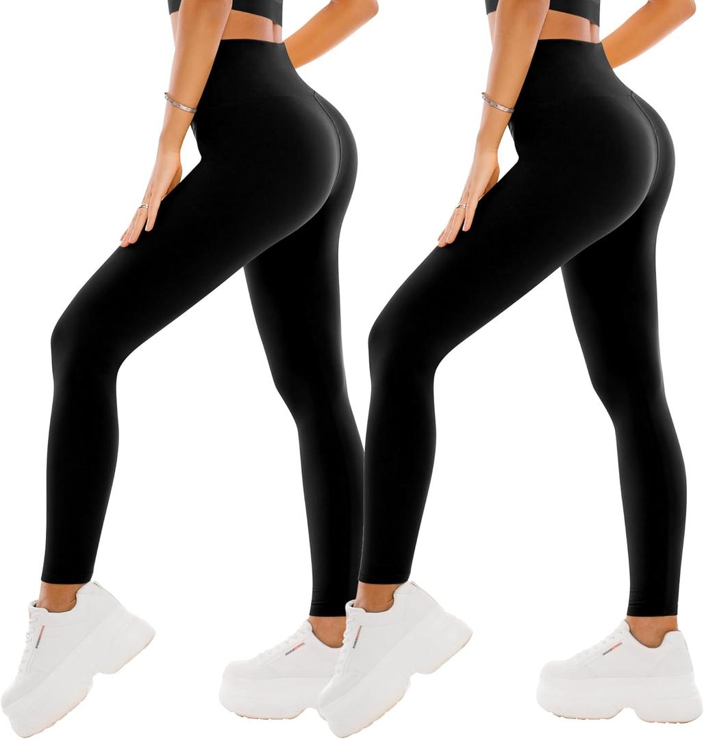 SINOPHANT High Waisted Leggings for Women - 2 Packs Buttery Soft Yoga Pants for Workout Athletic (Small-Medium, Black)