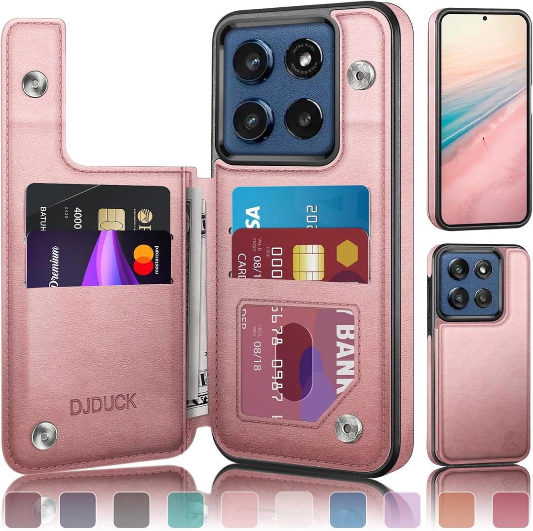 DJDUCK Designed for Moto G Stylus 2025 Case Wallet with Card Holder, [Magnetic Clasp Cover] [RFID Blocking Leather Protection] Shockproof Women Men Cases for Moto G Stylus 2025 Rose Gold