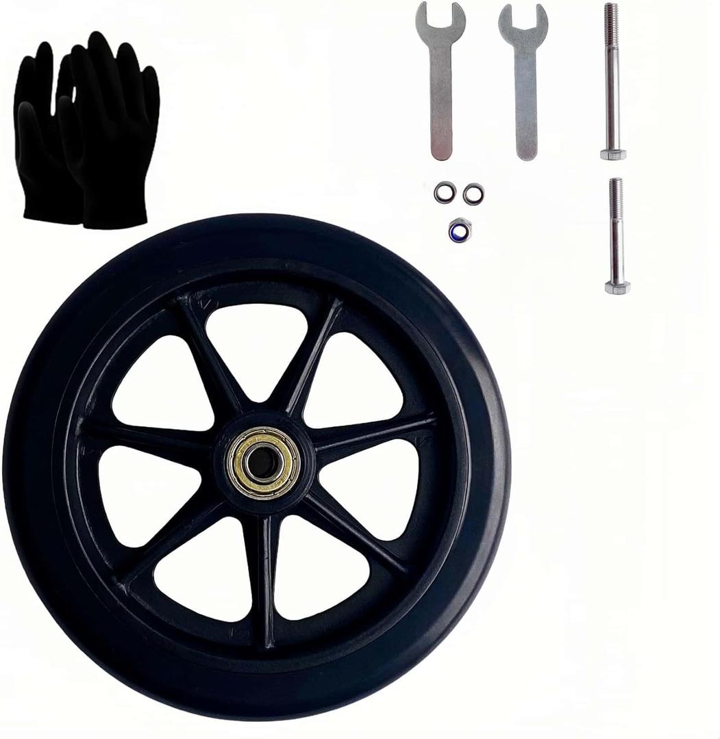 1Pcs 8 Inch Black Wheels for Walker - Universal Hard Rubber Walker Wheels Replacement, Fit Drive Rollator & Wheelchair Wheel, All-Floor Safe Rolling, Essential Walker Accessories