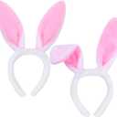 Aneco 2 Pack Bunny Headband Easter Bunny Ears Hairbands Plush Pink Bunny Headband for Easter Party Favor