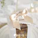 AIMUDI Champagne Bows for Gift Wrapping 3.5" Pre Tied Small Christmas Tree Bow Premade Twist Tie Bows for Treat Bags Small Bow for Crafts Wedding Holiday Decoration- 50 Counts