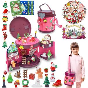 2025 Kids Box  DIY Christmas Organizer Bucket with Stickers & Mini Toys, Fidget Toy Pack, Multi-Item Fidget Toys, Creative Holiday Craft Kit for Girls Boys, Santa & Snowman Storage Bucket for Kids