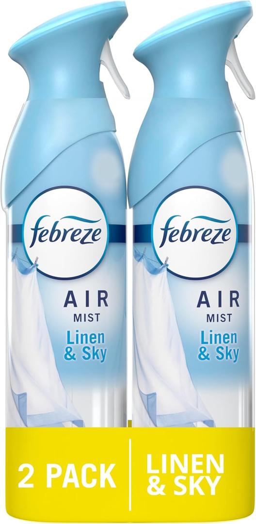 Febreze Air Mist Air Freshener Spray, Odor-Fighting Room Spray, Air Fresheners for Home and Bathroom and Kitchen, Aerosol Can, Linen & Sky Scent, 8.8oz (Pack of 2)