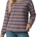 IWOLLENCE Womens Striped Long Sleeve Tops Crewneck Lightweight Waffle Knit Going Out Preppy Shirts Seniors Casual Loose Fall Sweaters Blouse 2025 Purple Grey, M (Purple, M)