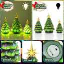Set of 3 Lighted Resin Christmas Tree Figurine, 11''/7.4''/4.4'' Large Christmas Tree Tabletop Decorations with Multi-Color Lights Battery Operated Xmas Decor for Tables Mantel Holiday