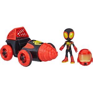 Marvel Spidey and His Amazing Friends Web-Spinners Miles with Drill Spinner, Car Playset with Vehicle, 4-Inch Scale Action Figure and Accessory, Toy Cars for Kids 3 and Up
