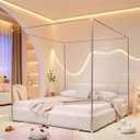 Mengersi Canopy Bed Frame Post Queen Size,Stainless Steel Canopy Frame Poles Four Corner Bed Bracket Fit for Metal/Wood Bed Bedroom Decor