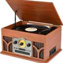 10-in-1 Vinyl Record Player with Built-in Speakers CD & Cassette Player, USB Player, AM/FM Radio, 33/45/78 Speed Turntable Wireless Playback Wooden Red