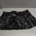 WDIRARA Women's PU Leather High Waist Skirt Heart Print Cut Out Pleated Stretchy Mini Party Skirt (Black, XL)