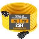 Tellegloww 25ft NEMA 6-15 Extension Cord 6-15P Male to 6-15R Female, 15 AMP Power Cable for 220/240V Air Condition, LED Grow Lights, Digital Ballast Power Cord Heavy Duty 14AWG/3C, 240V, 3750W