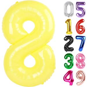 Yellow Number 8 Balloon 40 Inch, 8th Birthday Party Decorations for Children, Giant 8 Foil Balloon for Party Supplies