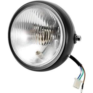 Motorcycle Headlight Universal Retro Black Shell White Lens Front Headlight Compatible with GN125 and Other
