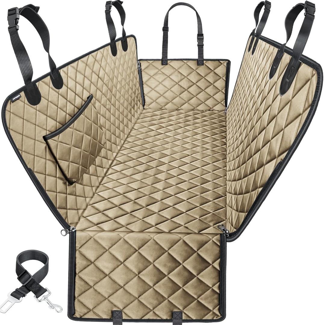 URPOWER Dog Car Seat Cover for Back Seat Waterproof Seat Cover Hammock 600D Heavy Duty Scratch Proof Nonslip Durable Soft Backseat Covers for Cars Trucks and SUVs (Standard - 54" Length, Light Brown)
