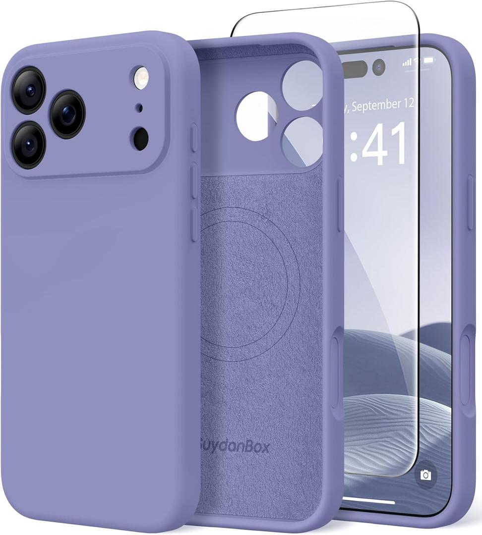 SuydanBox Magnetic for iPhone 17 Pro Max Case, Compatible with MagSafe, [Full Camera Protection][Screen Protector] Silicone Shockproof Protective Phone Case for iPhone 17 Pro Max 6.9", Lavender Gray