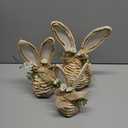 DR.DUDU Set of 3 Easter Decorations for Home Table Centerpieces Rattan Bunny Set with Flowers Neutral Easter Decor