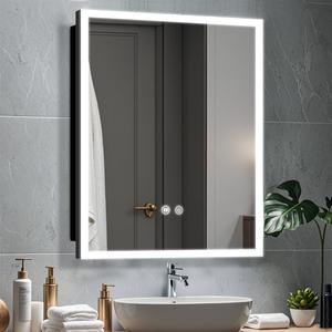 LED Medicine Cabinet with Light,2028inch,Recess Mirror Cabinet for Bathroom,3 Color,Dimmable,Demister,Detachable Side Plate,Recess Mount or Surface Mount
