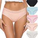 GNEPH Women's Cotton Underwear Soft Lace Bikini Panties Hipster Panty 4 Pack M