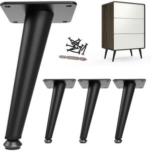 6 Inch Furniture Legs Heavy Duty, Replacement Cabinet Legs for Furniture Set of 4, Mid Century Modern Metal Short Dresser Feet for Cube Storage Futon Nightstand Ottoman, Satin Black