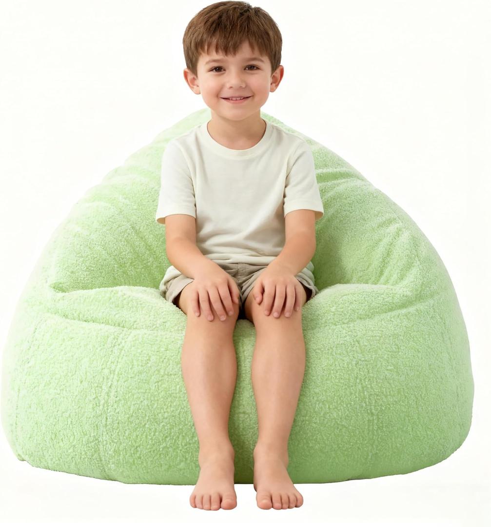 Bean Bag Chair Memory Foam Filled Kids Chairs Toddler Soft Sherpa Beanbag Chair Couch for Girls and Boys Adult Pets Dogs/Cats Lazy Beds S Light Green
