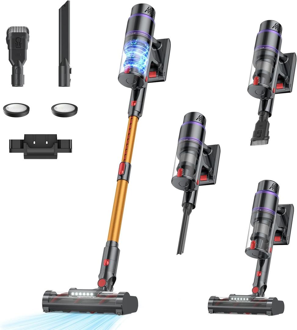 Cordless Vacuum Cleaner, Lightweight Stick Vacuum with 50Kpa Suction
2500mAh Battery, 70 Mins Runtime, Anti-Tangle, Self-Standing, for Home, Pet Hair, Hardwood Floor & Carpets