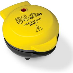 Nostalgia MyMini Cars and Trucks Shape Electric Waffle Maker, 5-Inch Non-Stick Griddle for Waffles, Hash Browns, Eggs, and More, Yellow