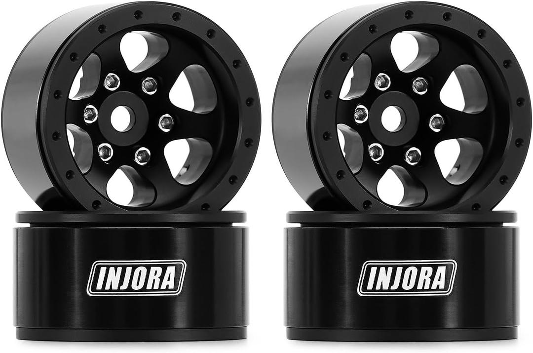 INJORA 1.0 Aluminium Beadlock Wheel Rim for TRX4M Ascent18 SCX24 FCX24 1/24 1/18 RC Crawler Upgrade（Black）