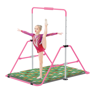Jivifao Gymnastics Bar with Self-Inflating Mat for Kids, Adjustable Height Gymnastic Horizontal Bars with Mat, Folding Gymnastic Training Monkey Bars, Junior Expandable Training Kip Bar for Home