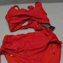 Blooming Jelly Womens High Waisted Bikini Sets Drawstring Tummy Control Swimsuits Crisscross Tie Back Bathing Suit (Small, Red)