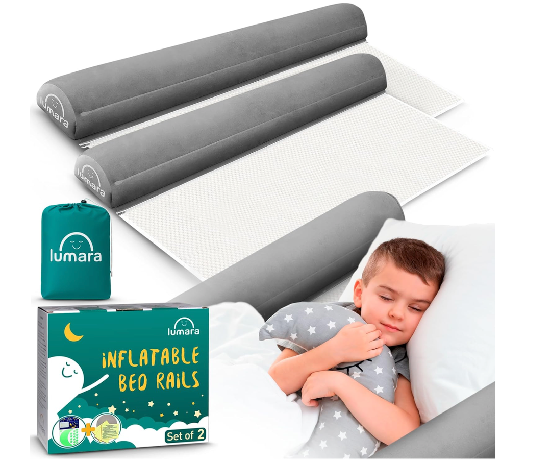 LUMARA Inflatable Bed Rail for Toddlers 2 Pack  Portable Travel Bed Bumpers for Kids Fits Twin Full Queen King Size Beds  NonSlip Safety Guard Rails