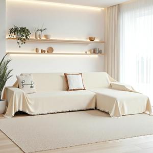 MEETSKY Sectional Couch Covers, 2 Pieces Sofa Cover Washable, Couch Cover for L Shape Sofa, Furniture Protector for Pets, Sofa Slipcover for 3 Cushion Couch (XX-Large, 71"x118"+91"x134", Beige)