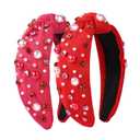 5 x 2 Pack Valentine's Day Headband for Women Pearl Rhinestone Crystal Jeweled Embellished Ladies Wide Top Knot Pink Red Makeup Hair Hoop Accessory Holiday Party Costume Decor Prezzie