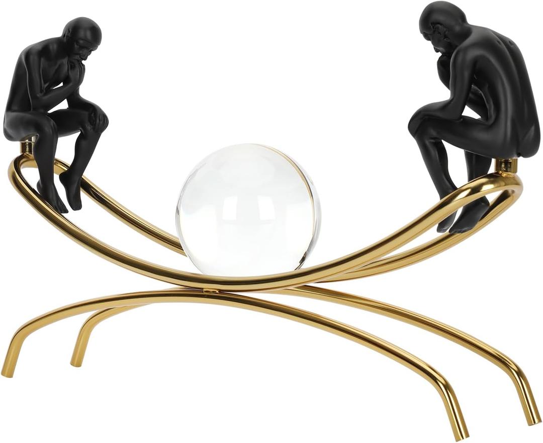 Thinker Thinking Man Statue with Crystal Ball Sculpture Figurine, Sculptures Home Decor, Home Office Living Room Desktop Display Decoration, Christmas or Birthday Gift