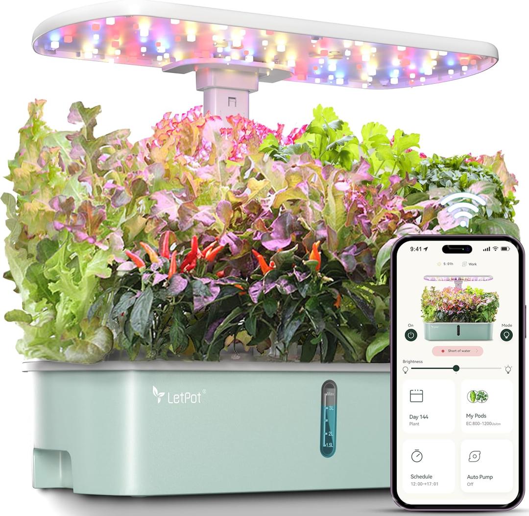 LetPot LPH-Air Hydroponics Growing System Kits, APP & WiFi Controlled Smart Indoor Garden with Adjustable 24W Grow Light Full Spectrum, 10 Pods Planter Indoor Gardening for Gifts, Kitchen, Vegetable