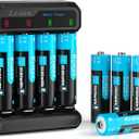Kratax 1.5V Rechargeable AA Batteries 8 Count 3500mWh AA Rechargeable Lithium Batteries with 2.5h Voice Battery Charger, Long lasting and Constant Voltage Output for Controllers, Toys, Remote Controls