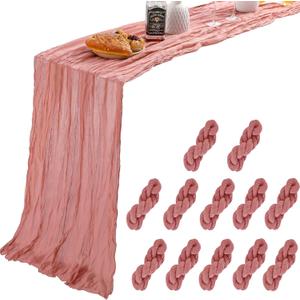 12 Pack 10 Ft Dusty Cedar Rose Cheesecloth Table Runner Gauze Cheese Cloth for Dusty Pink Bridal Baby Shower Wedding Decor ( 35 x 120 Inch )